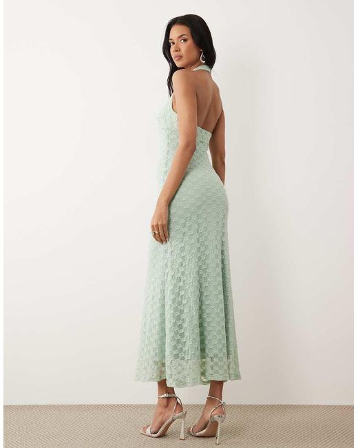 Bardot Green Mariko Exclusive Halter Neck Floral Mesh Midi Dress