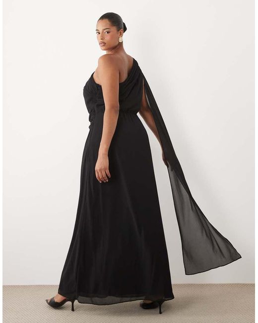 Tfnc Plus Black Chiffon One Shoulder Twist Waist Draped Maxi Dress