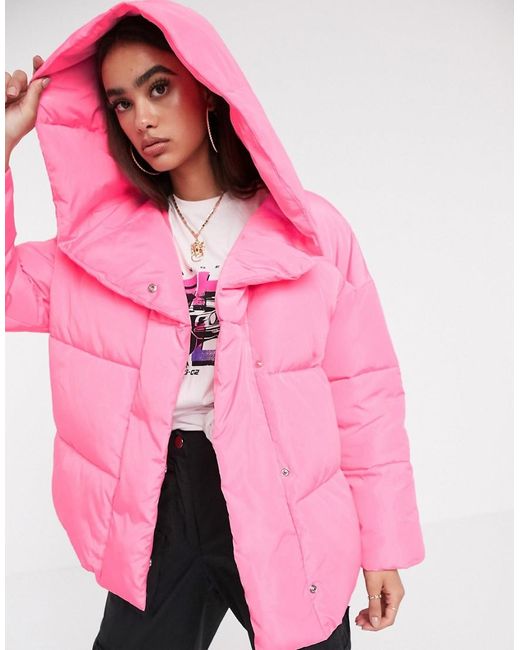 ASOS Pink Bubblegum Wrap Hooded Puffer Jacket