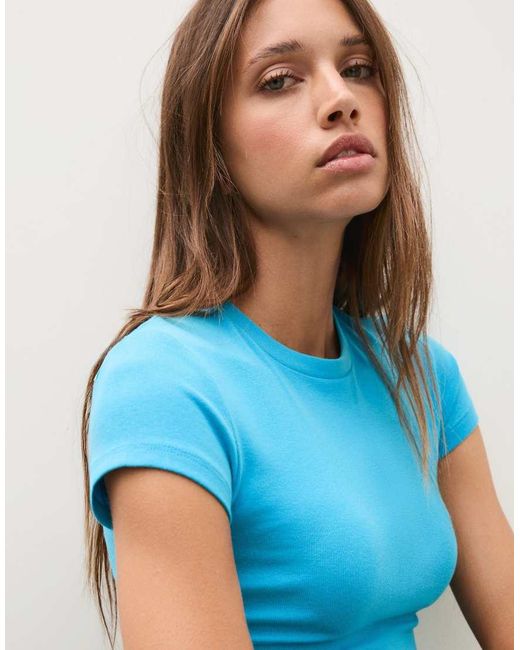 Bershka Blue Short Sleeve Round Neck T-shirt