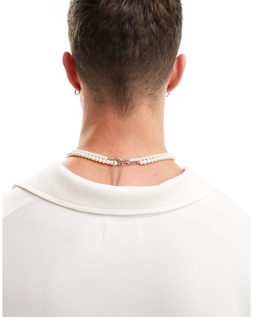 Collier double rang à perles fantaisie 4 mm et 6 mm ASOS pour homme en coloris Natural