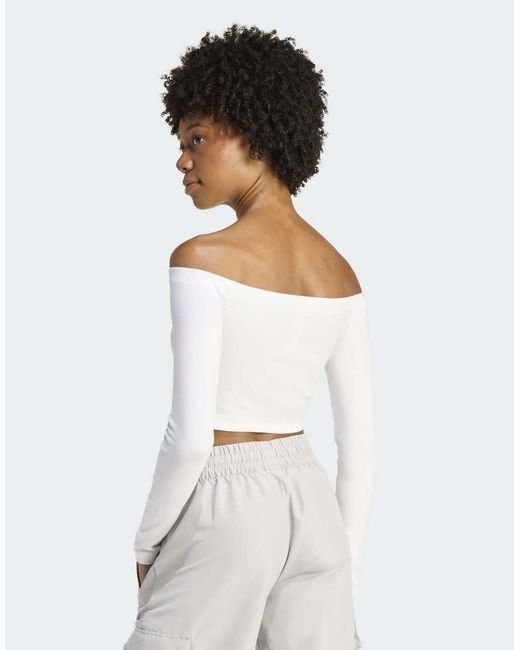 Adidas Originals White Essentials Rib Off Shoulder Longsleeve T-Shirt