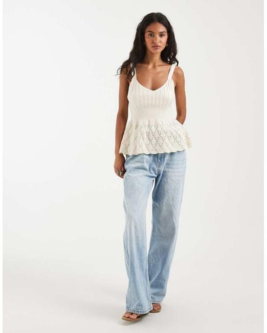 Object White Knitted Peplum Hem Cami Top With Pointelle Detail
