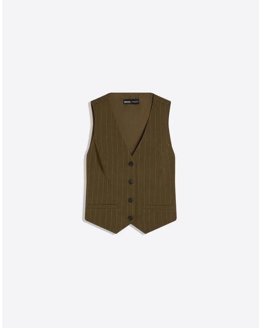 Bershka Brown Striped Vest With Back Buckle