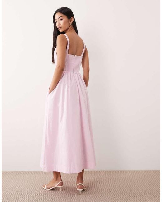 Nobody's Child Pink Brielle Cotton Square Neck Hip Pleat Detail Midaxi Dress