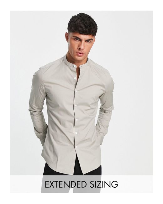 Chemise stretch coupe skinny avec col grand-père - taupe ASOS pour homme en  coloris Blanc | Lyst