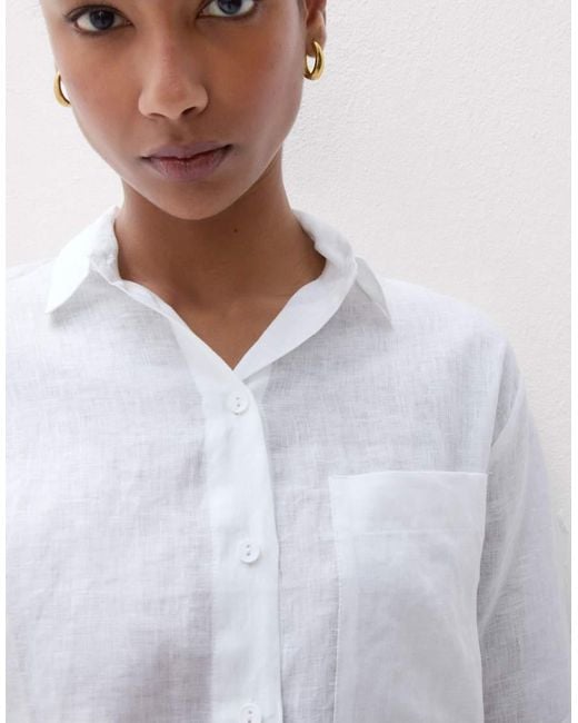Intimissimi White The Pure Linen Plain-Weave Linen Shirt