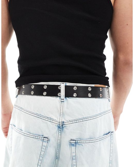 ASOS Black Faux Leather Belt With Roller Buckle And Eyelets for men