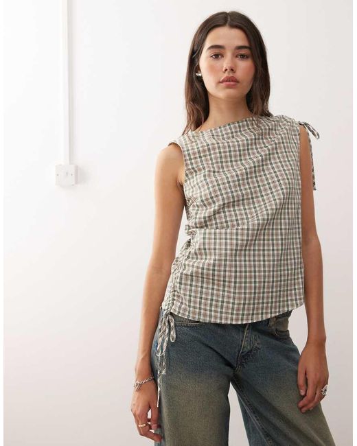Reclaimed Vintage Gray Top With Adjustable Gathers On Shoulder And Side Seam