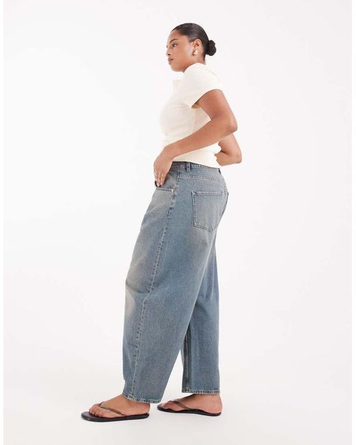 ASOS Blue Asos Design Curve High Waisted Barrel Leg Jeans