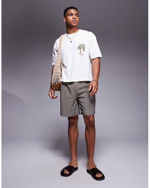 ASOS Gray Boxy Oversized T-shirt With Palm Tree Graphic for men