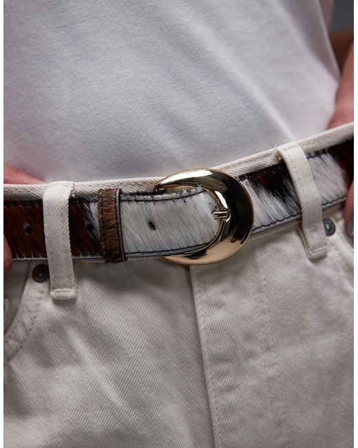 & Other Stories Gray Hairy Leather Cow Print Belt
