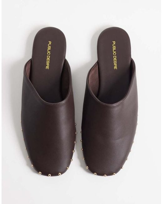 Public Desire Brown Joy Flat Mules With Studs