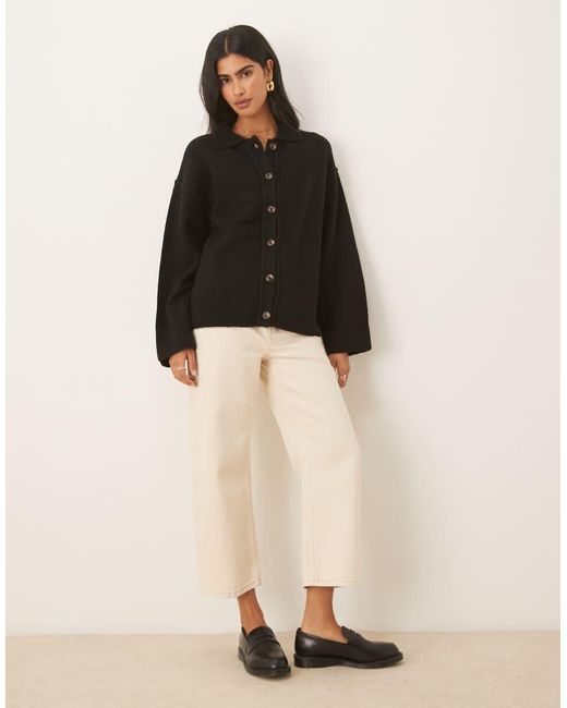 ASOS Black Knitted Collar Shirt Cardigan With Seam Detail