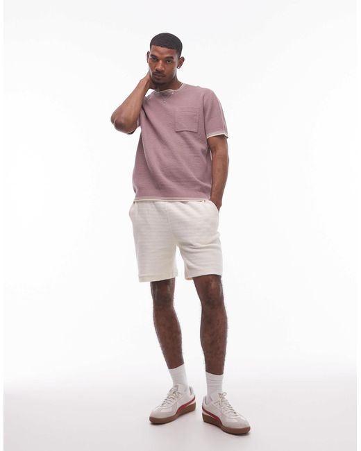 Topman Purple Ottoman Knit T-shirt With Piped Collar And Hem for men