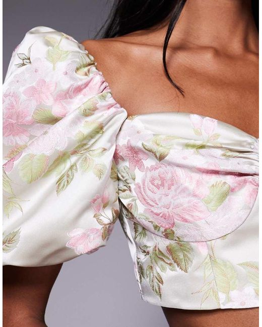 Top Con Estampado De Tulipanes Y Mangas Abullonadas De Jacquard De (Parte De Un Conjunto) ASOS de color Gray