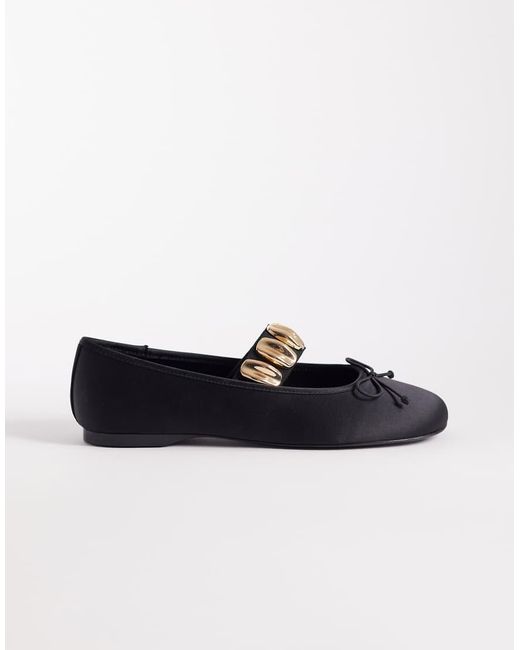 Mango Black Gold Statement Strap Ballet Pumps