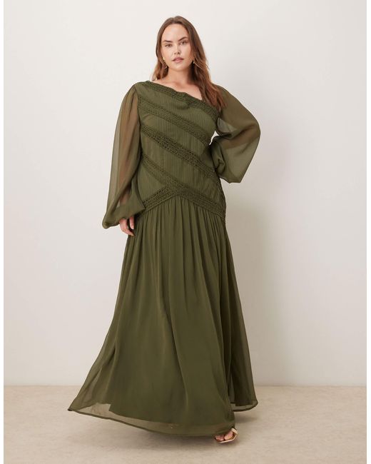 ASOS Asos Design Curve Long-sleeved Asymmetric Neckline Maxi Dress With Lace Trim in Green | Lyst ASOS Asos Design Curve Long-sleeved Asymmetric Neckline Maxi Dress With Lace Trim in Green | Lyst