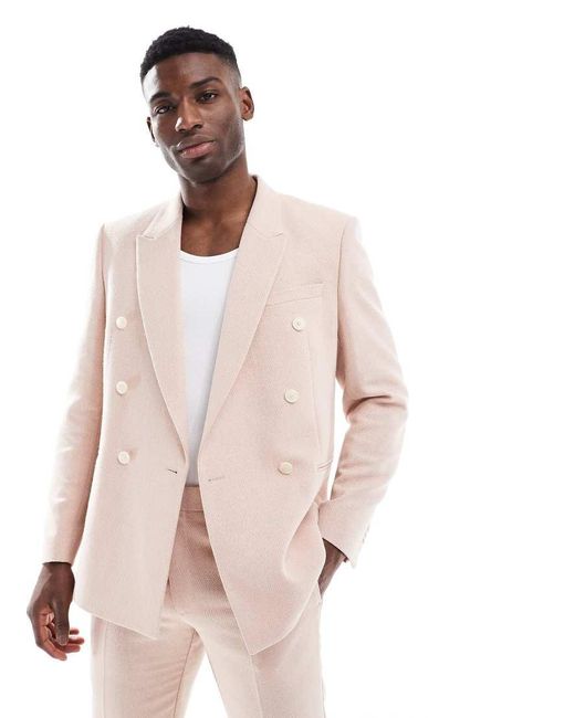 ASOS Double Breasted Colbert Met Normale Pasvorm Van Wolmix in het Pink voor heren