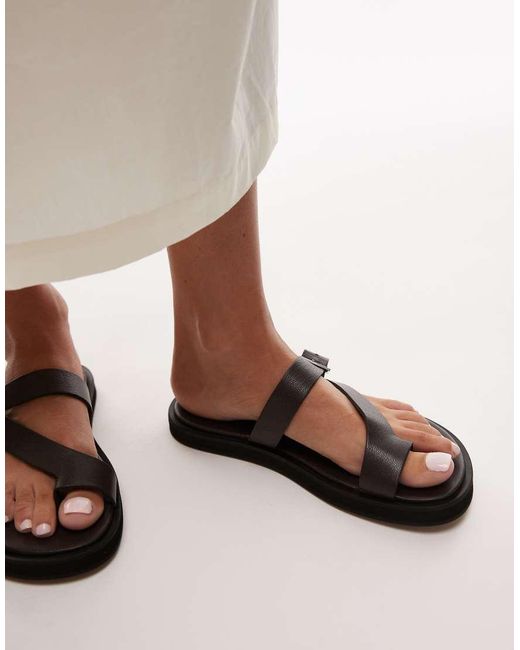 TOPSHOP White Premium Kimberley Real Leather Flat Sandal