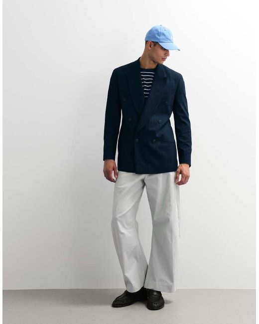 ASOS Blue Slim Double Breasted Suit Jacket for men
