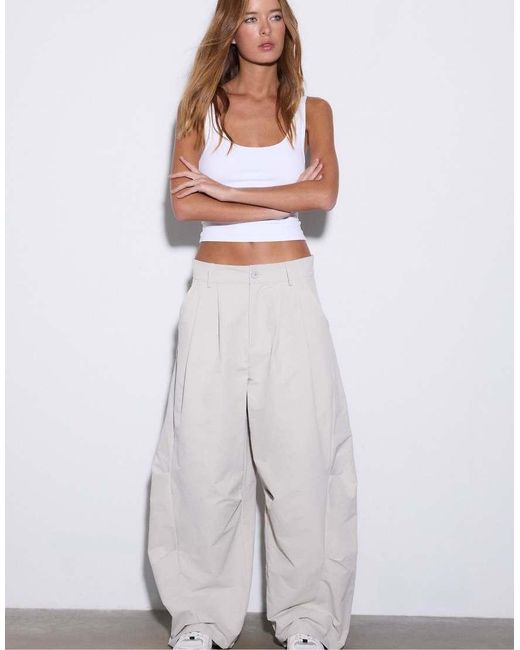 Stradivarius Gray Barrel Smart Trousers
