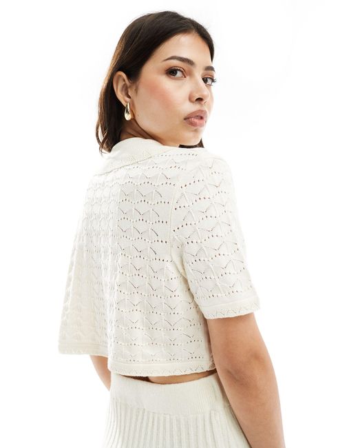 ASOS White Knitted Polo Top With Stitch Detail