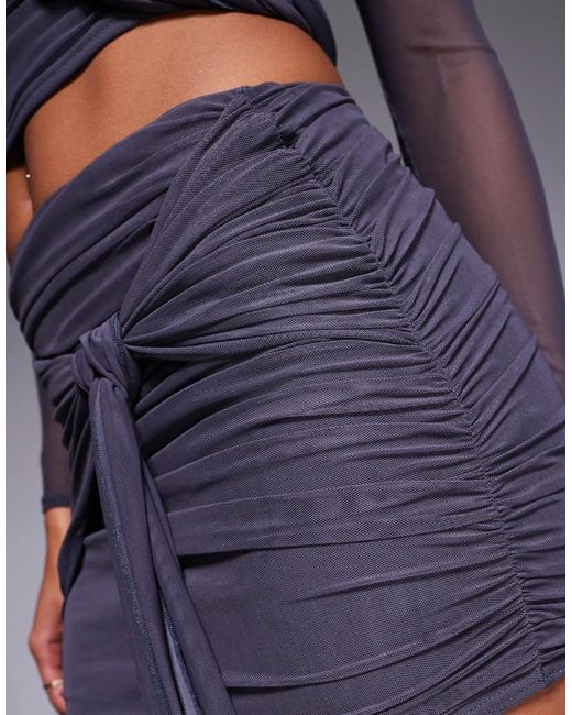 Mini-jupe d'ensemble en tulle avec liens - ardoise ASOS en coloris Blue