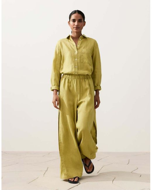 Oysho Green 100% Linen Relaxed Shirt