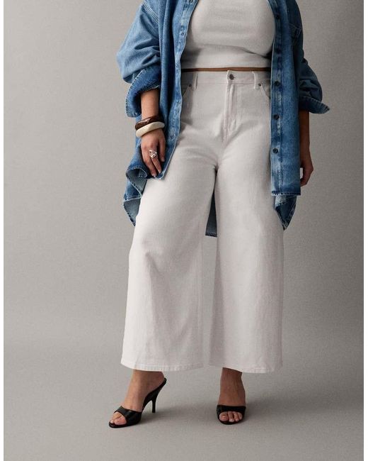 ASOS Blue Asos Design Curve Ankle Grazer High Waist Straight Wide Leg Jeans