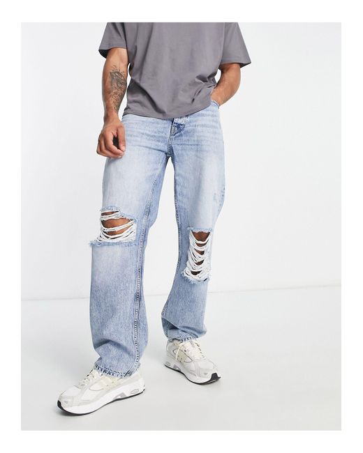 River Island Denim baggy Ripped Jeans in Blue for Men Lyst