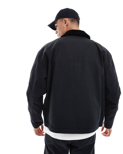 ASOS Blue Oversized Washed Harrington Jacket With Cord Collar for men