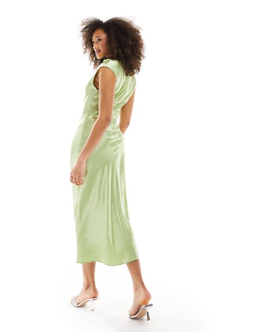 & Other Stories Green Bias Cut Satin Midi Dress With Drape Detail And Extended Shoulder