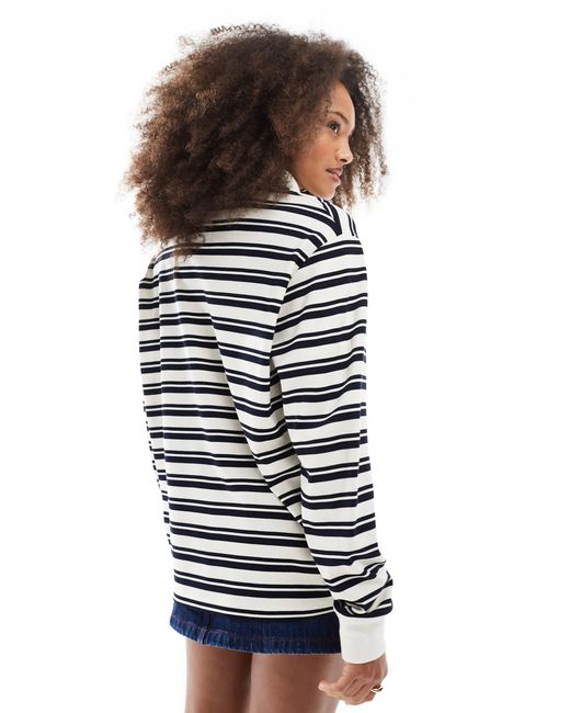 Stradivarius White – str – gestreiftes oversize-polohemd