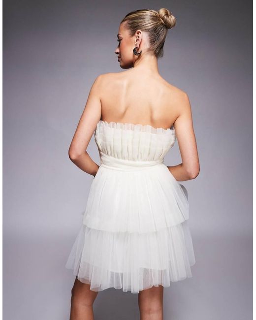LACE & BEADS Gray Tiered Structured Mini Dress