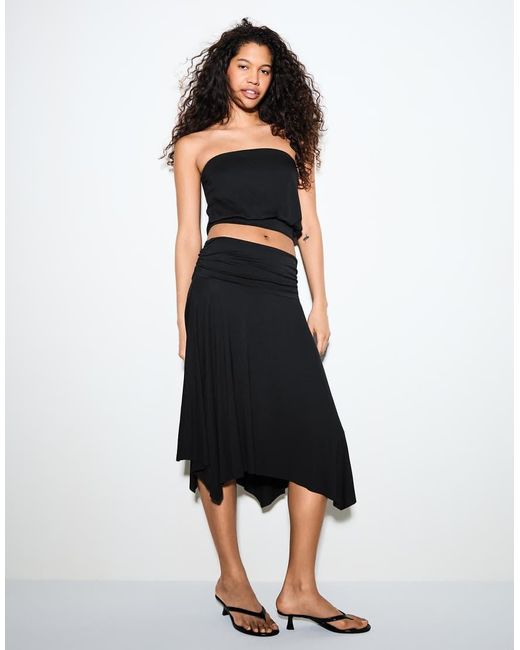 Bershka Black Gathered Modal Effect Midi Skirt