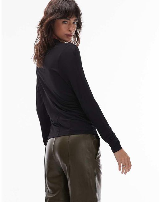 & Other Stories Black Asymmetric Ruched Long Sleeve Jersey Top