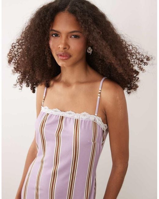 ASOS Pink Cami Square Neck With Lace Detail And Side Split Midi Dress