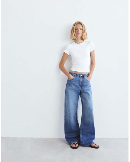 Pull&Bear White Ribbed Short Sleeve T-shirt