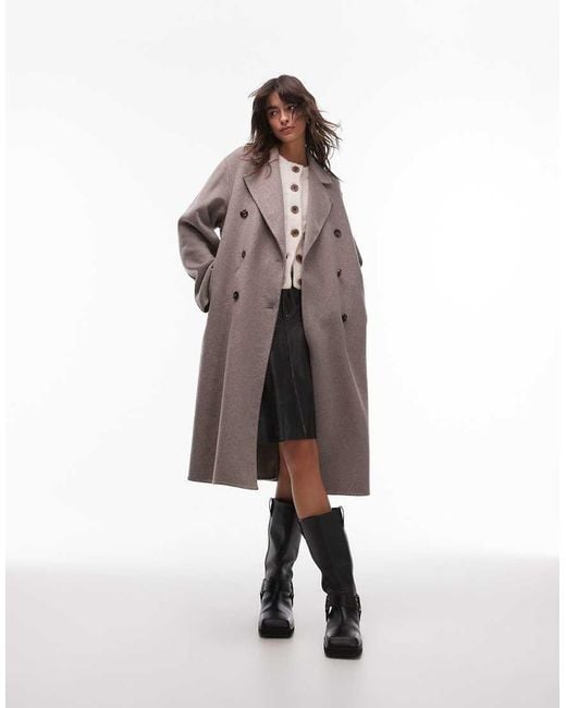 Mango Brown Double Breasted Longline Wool Coat