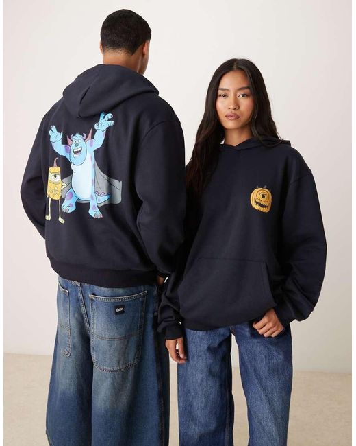 ASOS Blue Disney Pixar Halloween Relaxed Hoodie With Monsters Inc. Prints