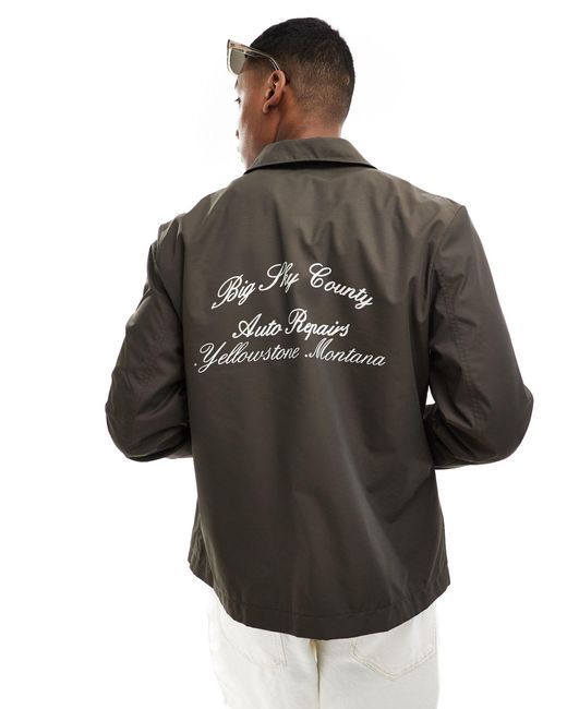 ASOS Brown Lightweight Harrington Jacket With Back Print for men