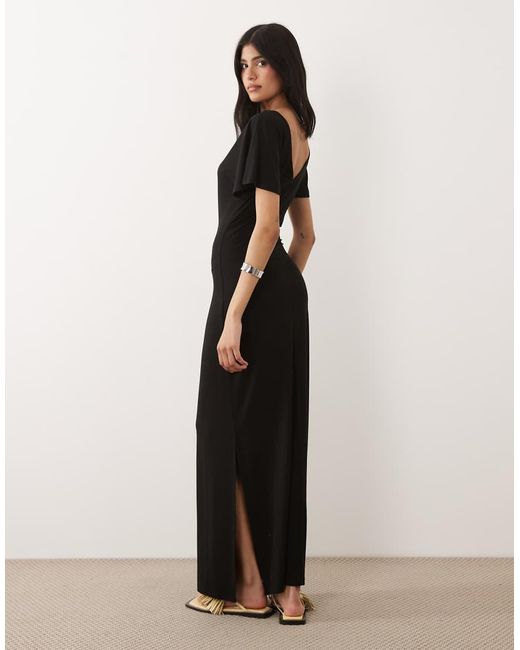 ASOS Black Cinch Waist Angle Sleeve Miadaxi Dress With V Back Detail