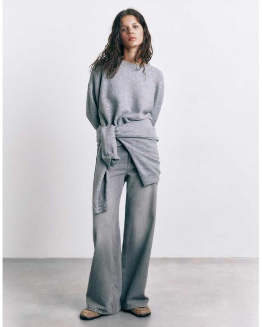 Pull&Bear Gray Basic Knit Sweater