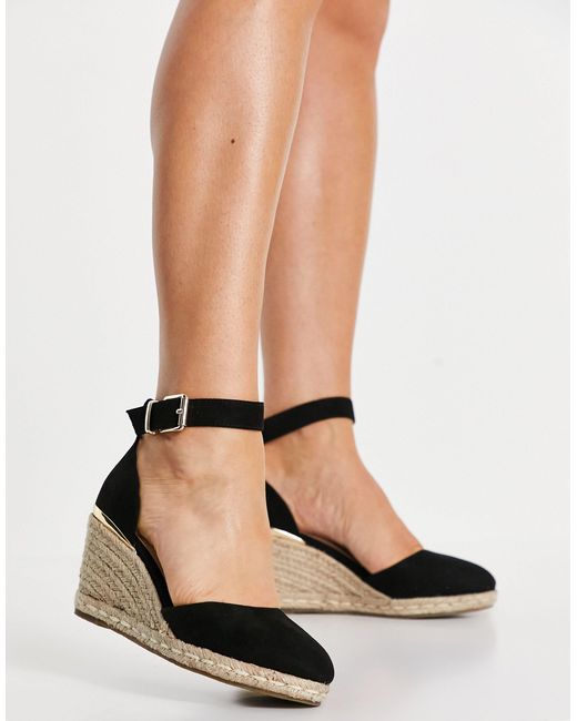 Truffle Collection Black Espadrille Wedges