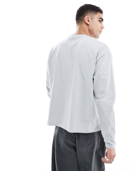 ASOS Gray Heavyweight Long Sleeved Boxy Cropped Oversized T-shirt for men