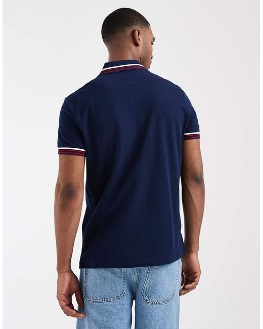 Tommy Hilfiger Blue Tipped Collar And Cuff Polo Shirt for men