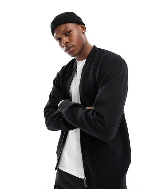 SELECTED Black Mack Sweat Bomber Jacket for men