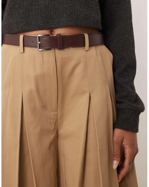 ASOS Brown Tall Tailored Pleated Wide Leg Trousers With Belt