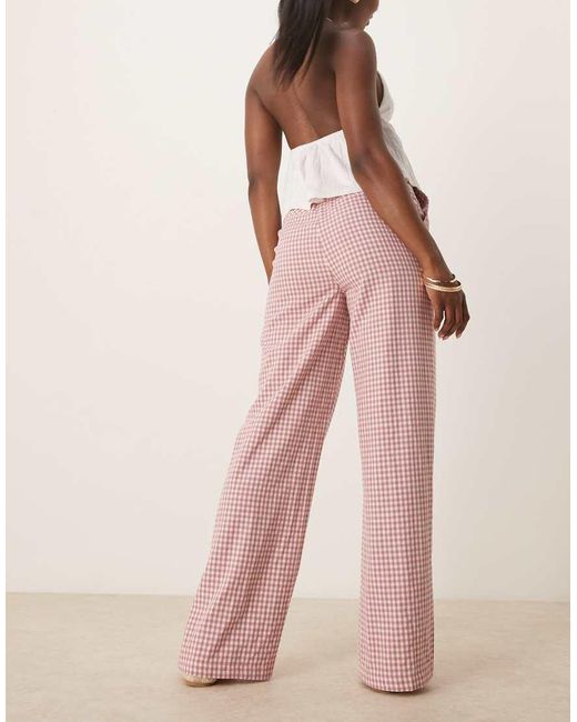 Threadbare Broek Met Wijde Pijpen En Gestrikte Taille En Gingham Ruit in het Pink